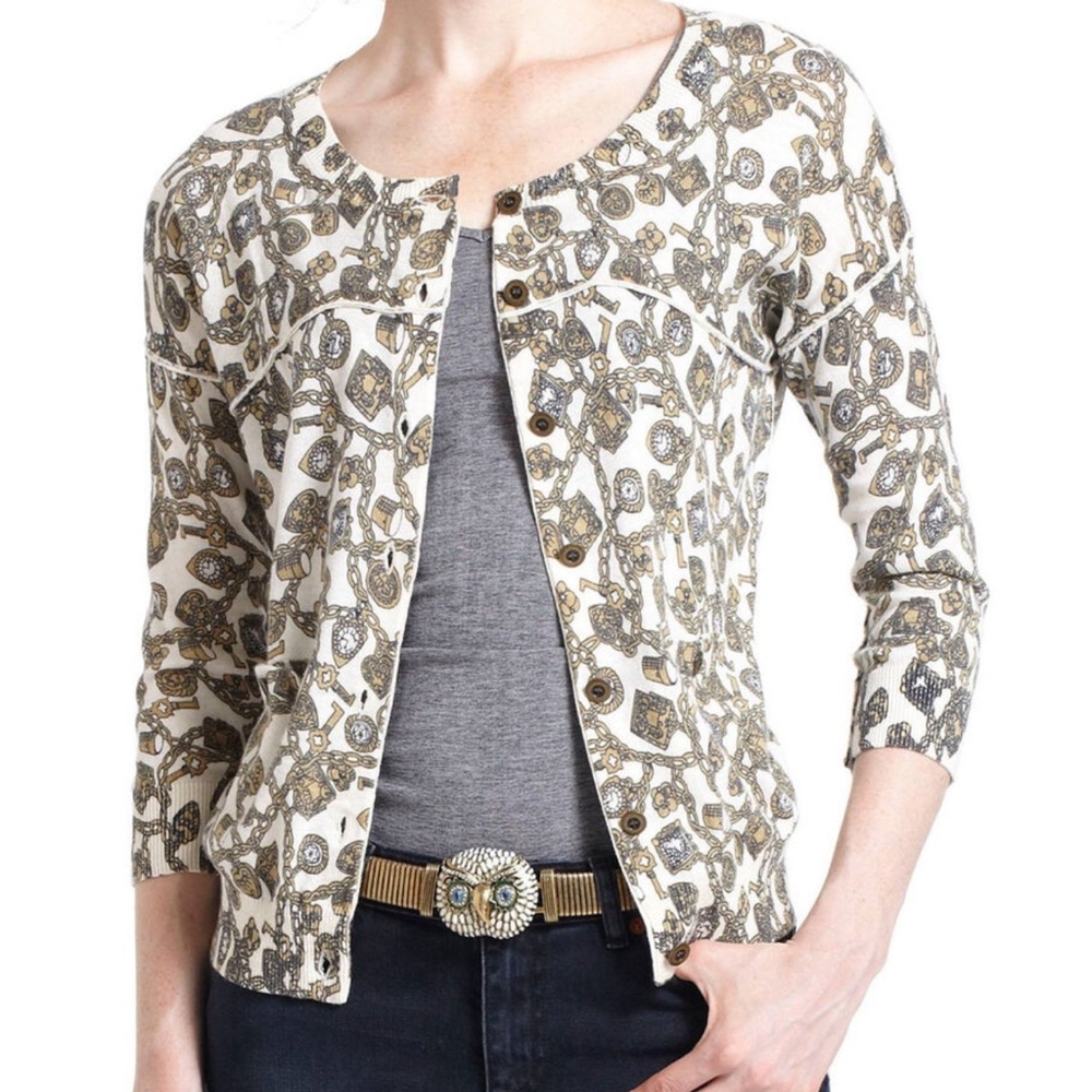 Charlie & Robin Anthropologie Women Small Cardigan Sweater Chain Print Feminine